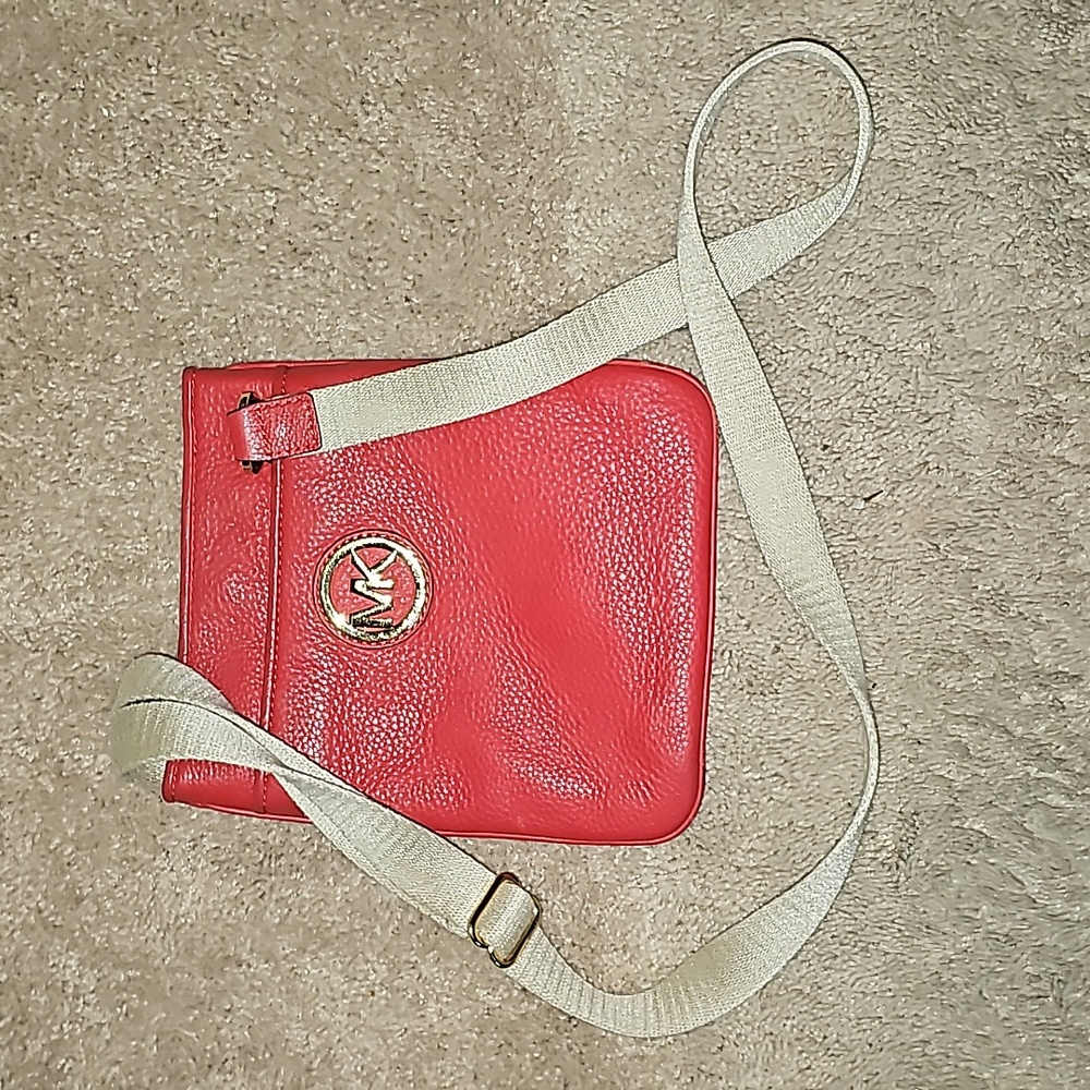 Michael Kors Coral Reddish-Orange  Pebbled Leather Messenger Crossbody Handbag